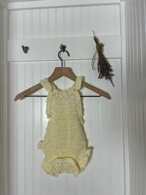 Handmade Crochet Baby Romper in Soft cream